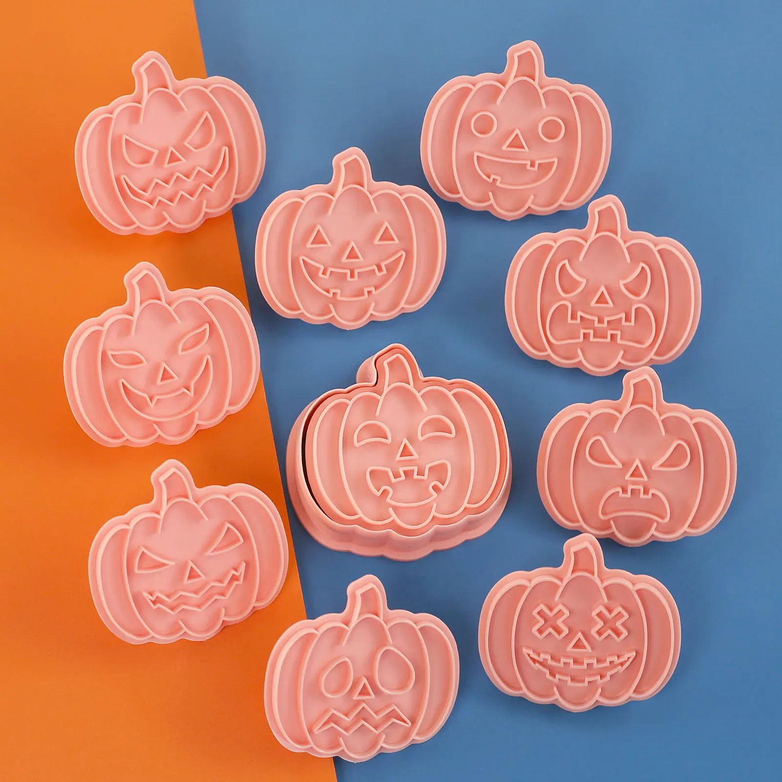 10pcs Halloween Cookie Mold Pumpkin Head Expression Cookie Cutter  Multi-Expression Cartoon Ghost Cookie Cutting Mold Set