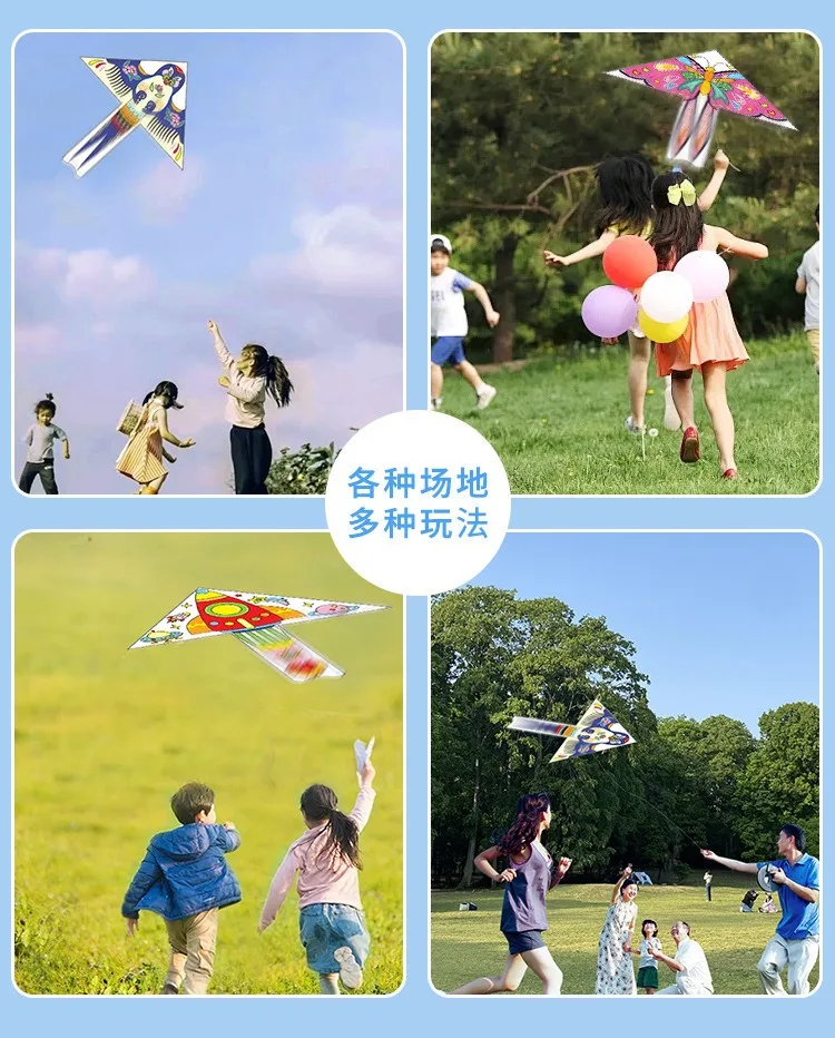 DIY Verfpapier Vlieger Set Breeze Fly Ouder-kind Kleuterschool Schilderij Cursus Vliegers Leuk Spel Speelgoed met Verfbakje Borstel String