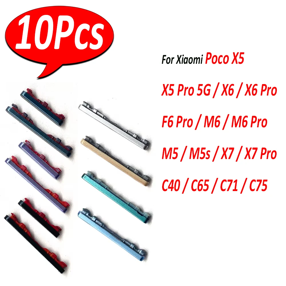 

10 шт., боковые кнопки питания и кнопки громкости, запасные части для Xiaomi Poco X5 X6 M6 X7 F6 Pro 5G M5 M5S F5 C40 C65 C71 C75