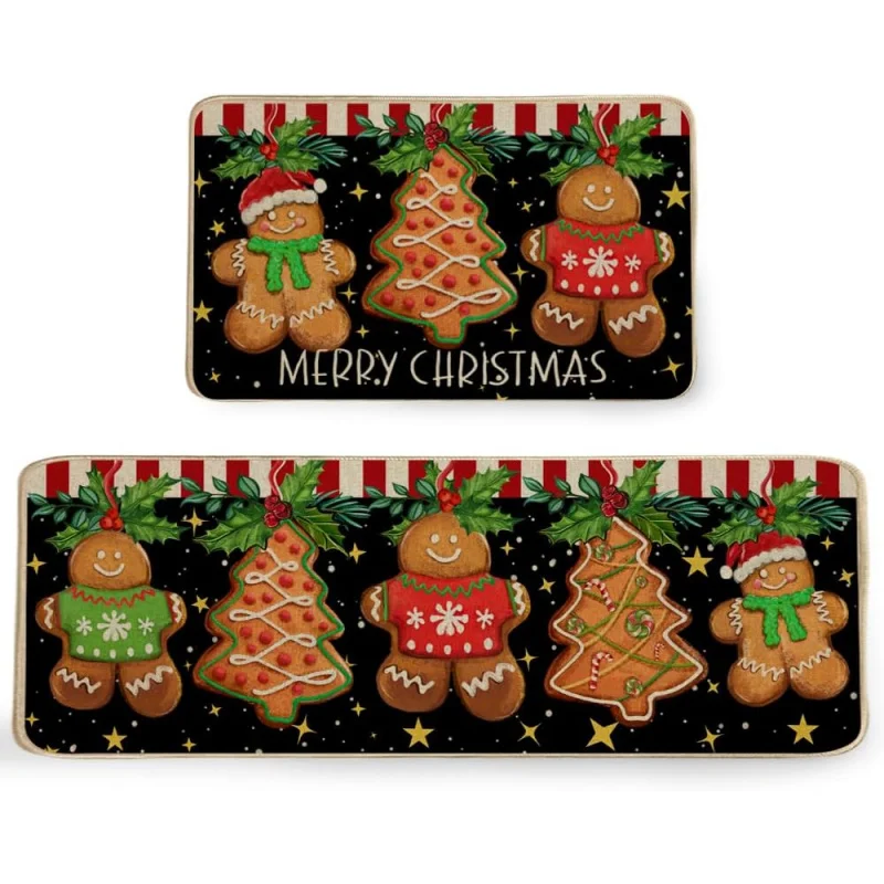 Gingerbread Man Christmas Kitchen Floor Mat Candy Biscuit Party Home Decoration Door Mat 20inX31in 18inX47in