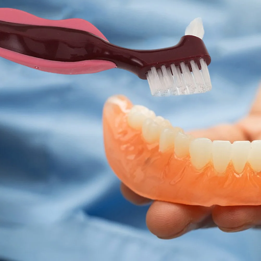 

6Pcs Denture Toothbrush Dual Head Cleaning Brush for False Teeth Seniors Portable Oral Care Denture Cleaner Gum Massage Travel