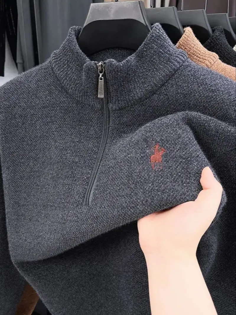 Luxe Kwaliteit Mannen Lange Mouwen Truien Mock Hals Half-Zip Dikker Paard Borduren Lente Nieuwe Trui Fashion Casual Herenkleding - afbeelding 2