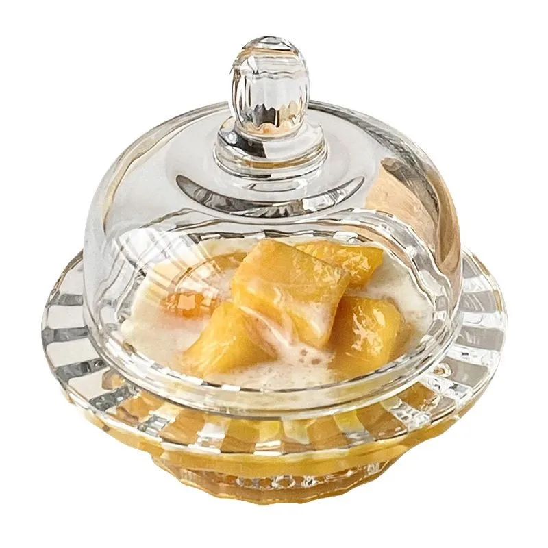 

Glass dessert bowl, transparent household fruit snack soup cup with lid