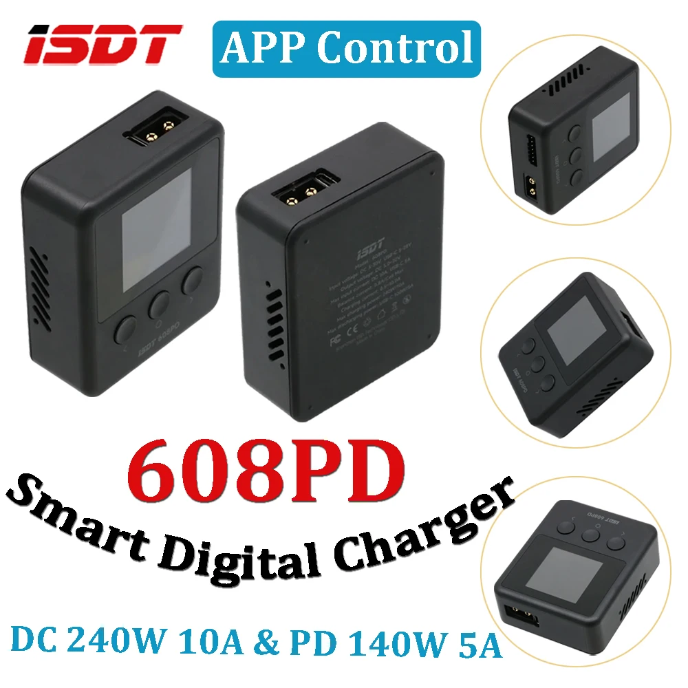 

ISDT 608PD Умное цифровое зарядное устройство постоянного тока 240 Вт 10 А USB-C 140 Вт 5A Балансное зарядное устройство Двунаправленная быстрая зарядка Порт USB-C Управление через приложение