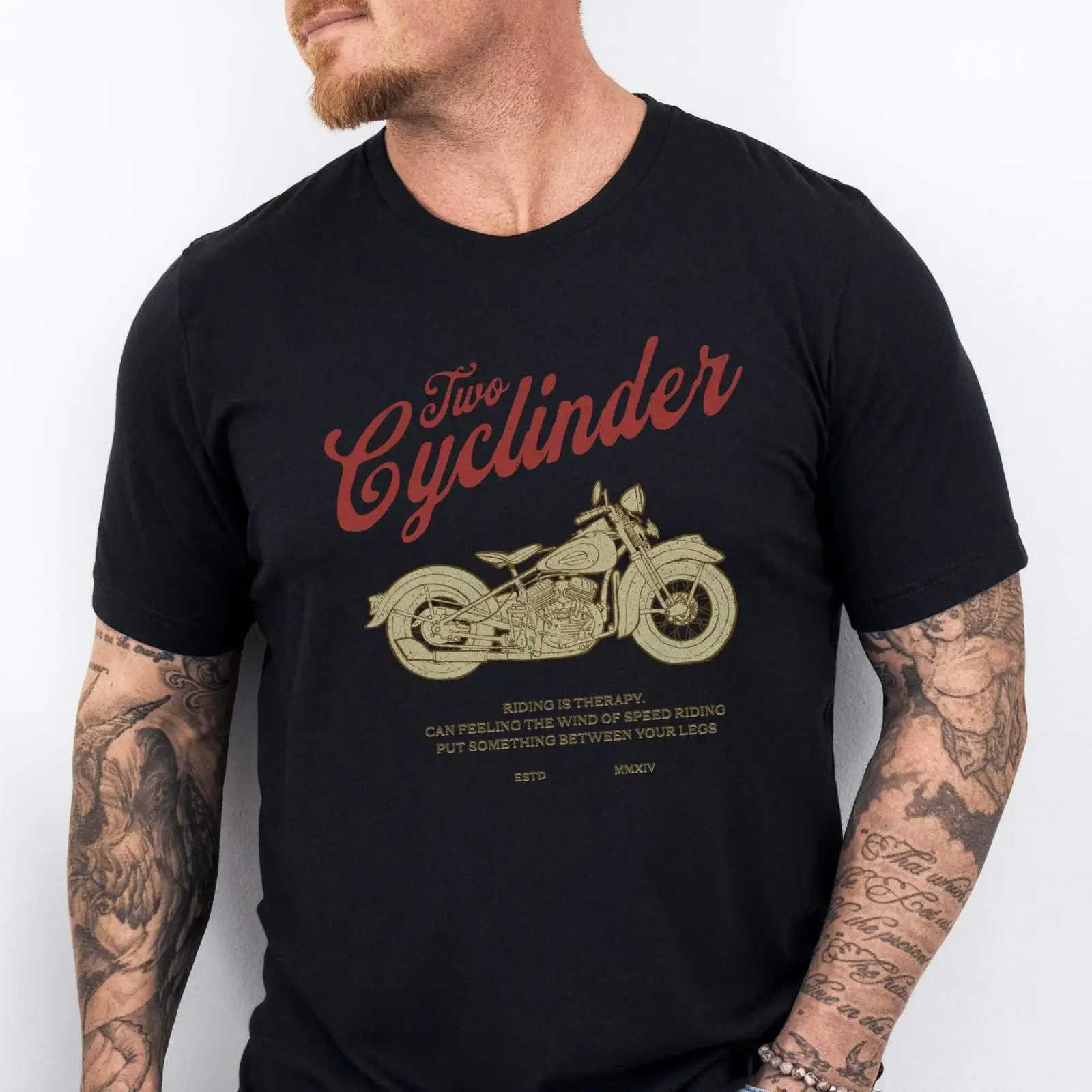 Two Cylinder Motorcycle T Shirt Vintage Biker Motorist Father's Day Easy Rider vintage Washed homme Comfortable Breathable
