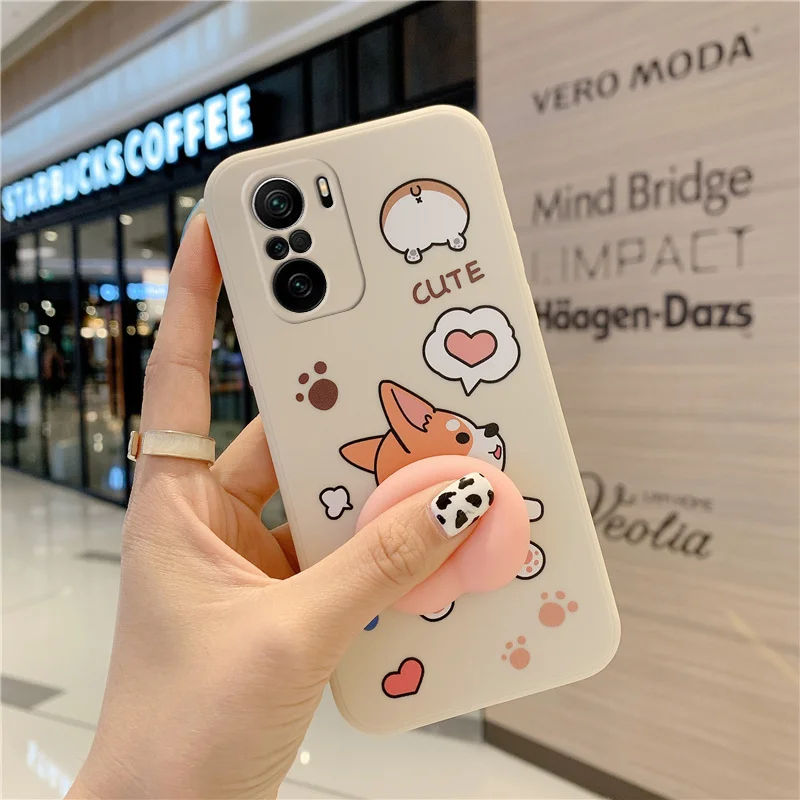 Phone Case For Xiaomi Redmi Note 10 10s 10T 11 11T 5 6 7 8 8T 9 Pro Max 9s 9T 5G Cute Cartoon Peach Corgi Dog 3D Buttocks Cover