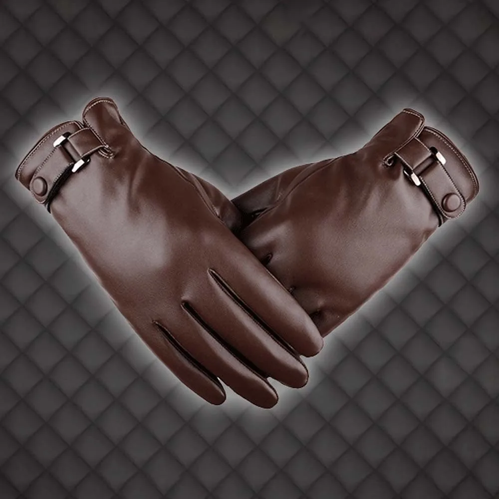 1 paar Weiche PU Anti-kalten Handschuhe Touchscreen Wasserdicht Schwarz Verdickte Handschuhe Wärmer Einfarbig Männer Finger Fäustlinge ski