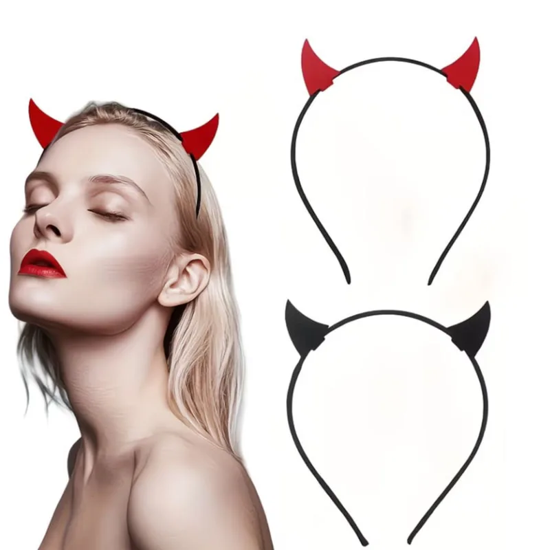 Devil Horns Headband, Red Black Demon Ox Horn Hair Band Halloween Cosplay Party Costume Hair Accessories for Women Girls