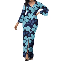 Print On Demand Long Sleeve Polynesian Dress Bodycon Formal Fall Trendy Night Plus Size Women's Hawaii Dresses