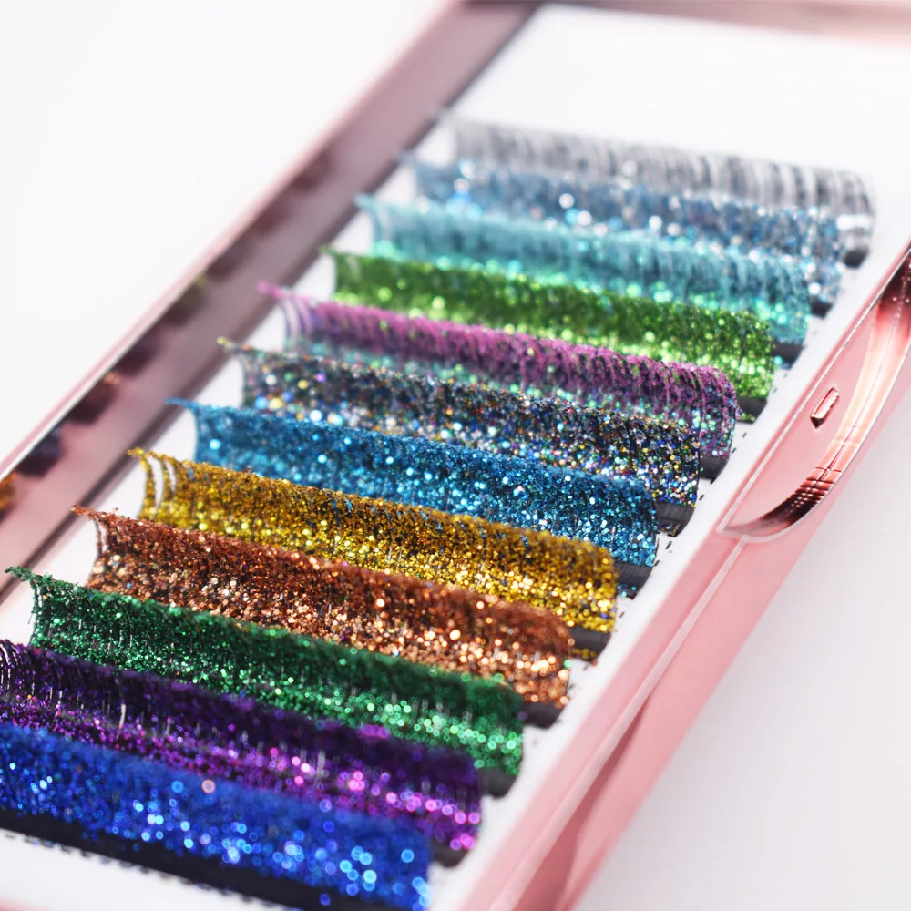 Mix Colors Glitter Eyelash Extensions Shiny Colorful False Lashes Faux Russian Volume Individual Lashes For Makeup Supplies