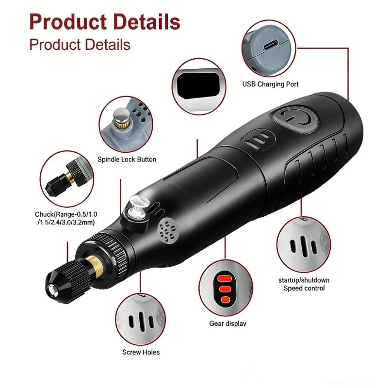 Beginner Friendly Mini Rotary Tool Set 155 Attachments Portable Design USB Rechargeable For Extended Use In DIY And high quality