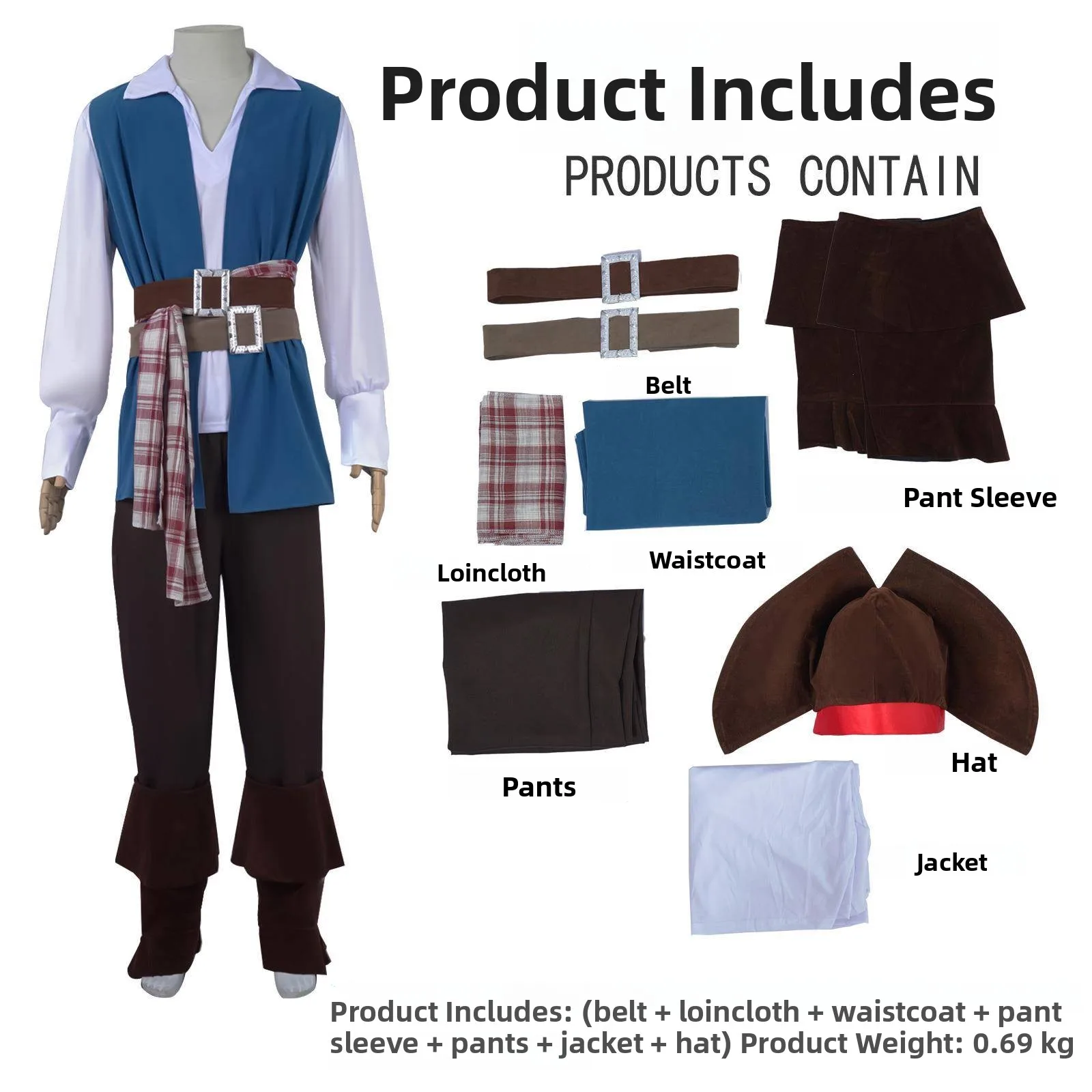 

Карibbeanский пиратский костюм для мужчин, наряд для Хэллоуина, аутентичный традиционный китайский этнический сценический костюм