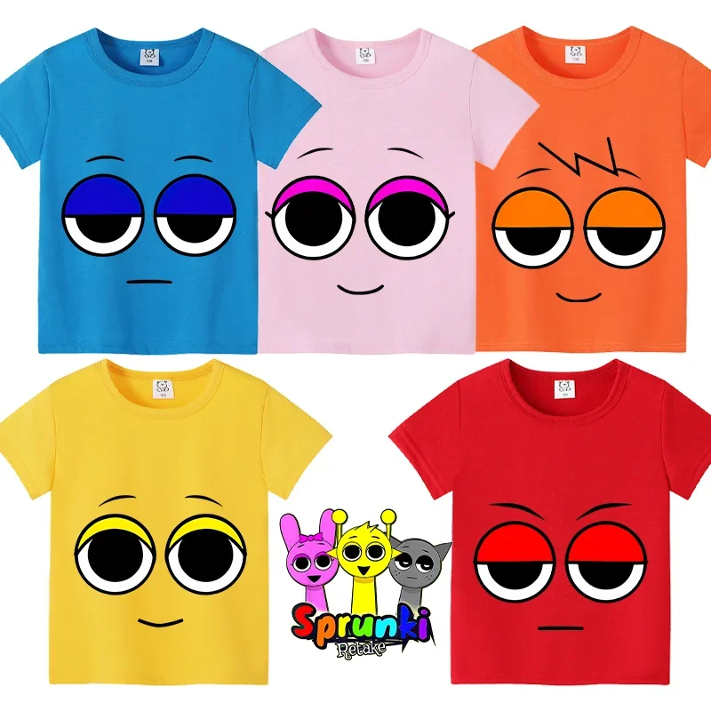

Новая футболка Sprunki3D, детская футболка с короткими рукавами для мальчиков и девочек, одежда с принтом CartoonFigure Expressions, летняя одежда с короткими рукавами для детей от 3 до 12 лет