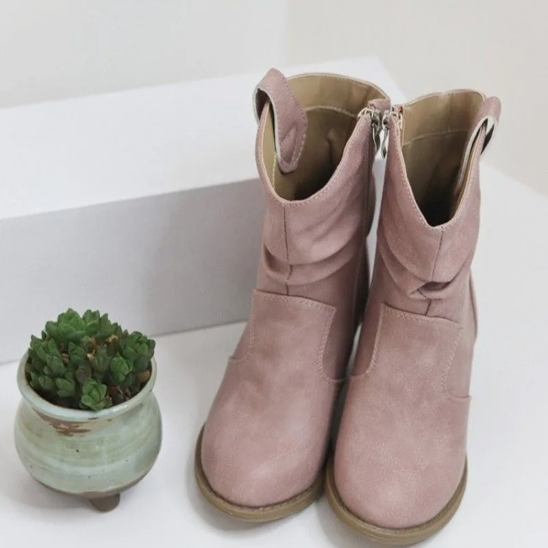 Children\'s High Boots 2023 Korean Autumn and Winter New Girls Soft Sole Fashion Retro Kids Leather Boots Mid Size Princess Shoes