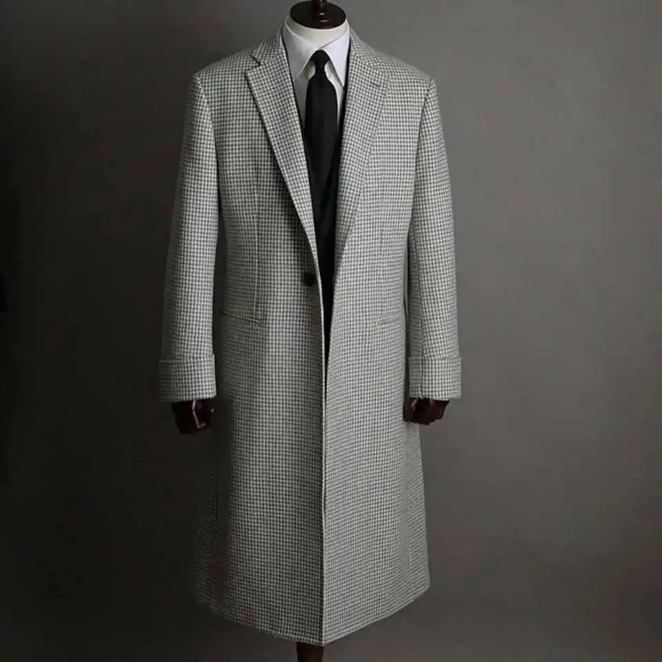 Winter Overcoat Men Suit Slim Fit Coat Business Tailor-Made Grid Suits Groom Groomsman Formal Occasions Plus Size Customized