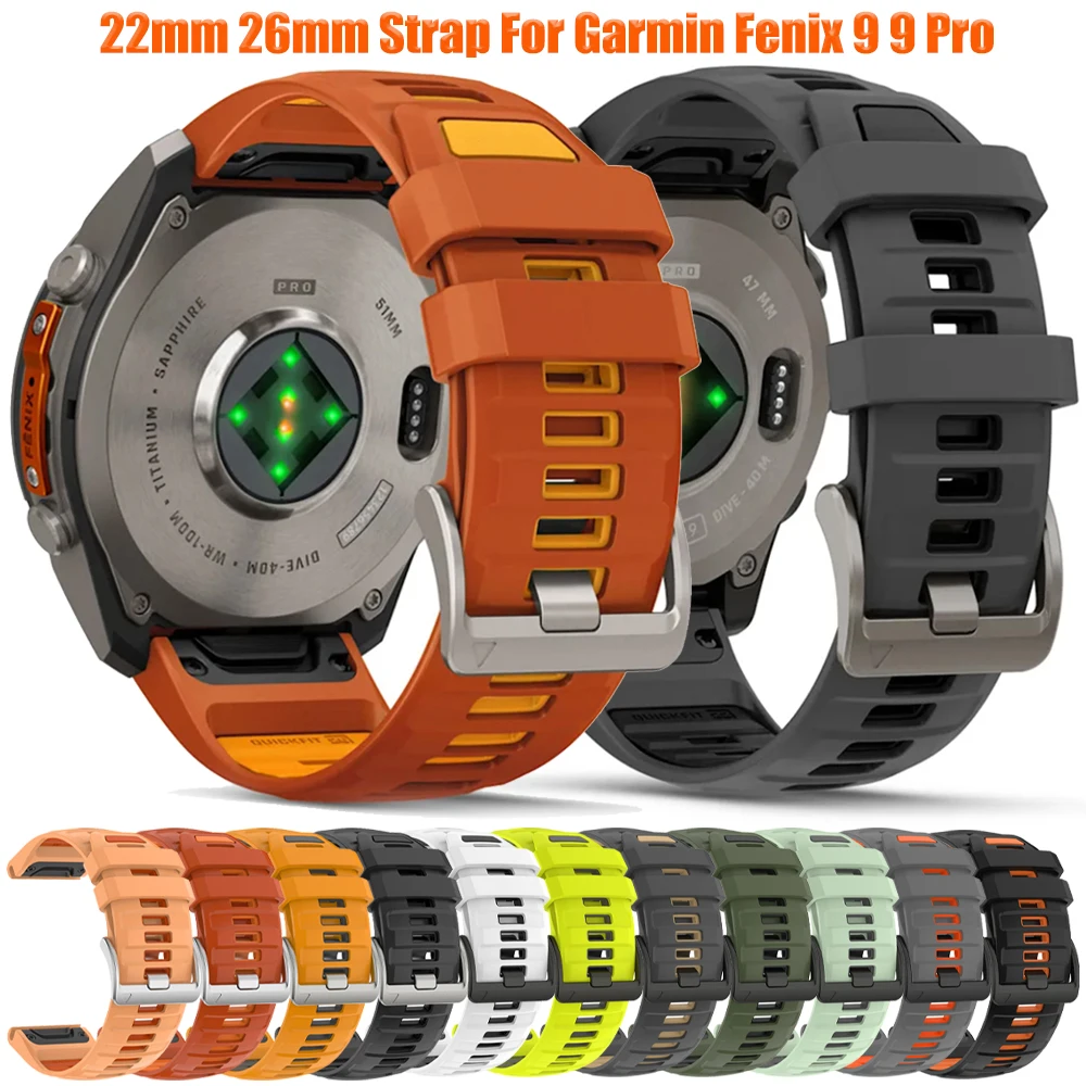 Oficjalny pasek do zegarka, 22 mm i 26 mm, do modeli Garmin Fenix 8, 9 Pro (47 mm, 51 mm), Solar 7, 7X, Enduro, Epix, Tactix 8, 970. Sportowy silikonowy pasek QuickFit.