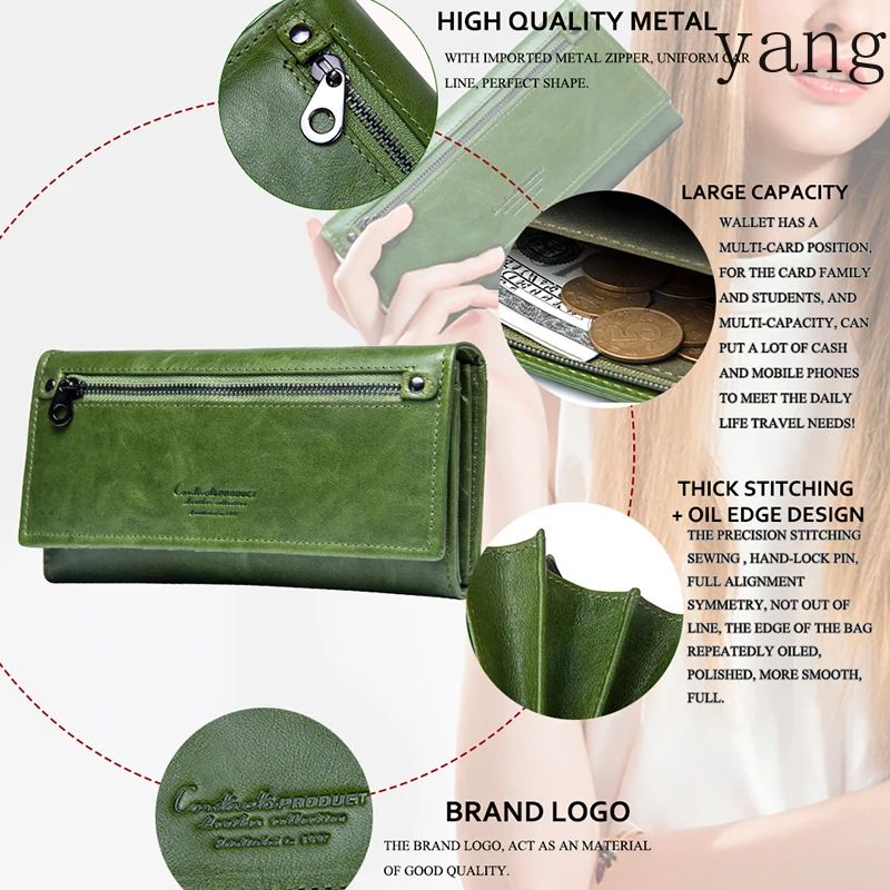 Genuine Leather Women Wallets Female Long Clutch Photo Holder Wallet Large Capacity Purses With Money Phone Bags