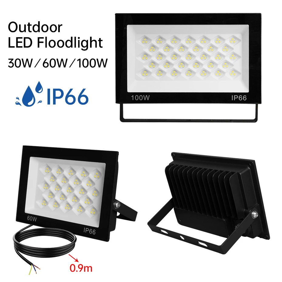 

LED Flood Light AC220V 100W 60W 30W IP66 Waterproof Outdoor Garden Projector Lighting Refletor Spotlight Wall Floodlight 6500K