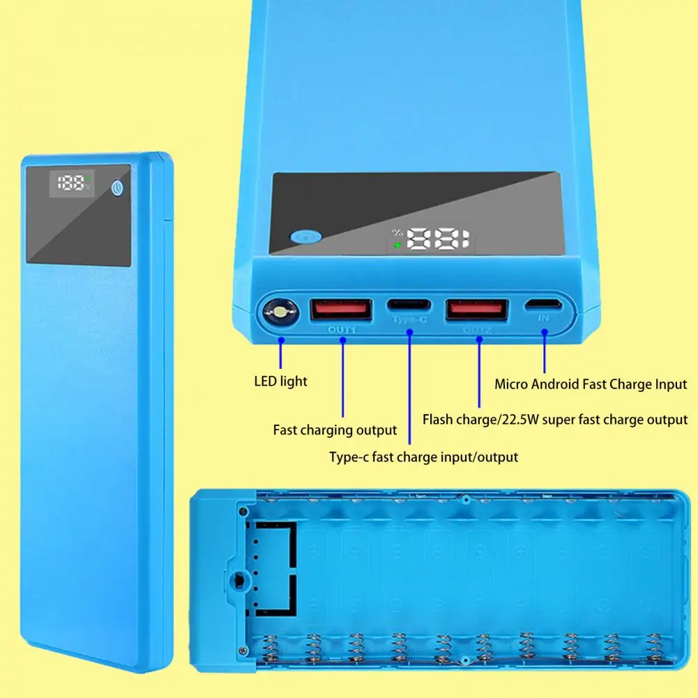 Power Bank Box Safe 10x18650 Batteries Replacement Power Bank Shell Solderless DIY Mobile Power Case for Cell Phone