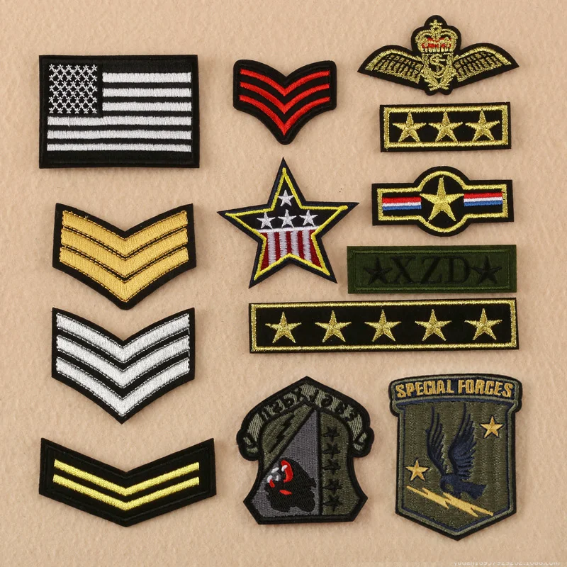 Star Emblem Military Iron on Patches for Clothing Embroidery Applique Clothes Sticker Tactical Morale Rank Armband Stripes Badge