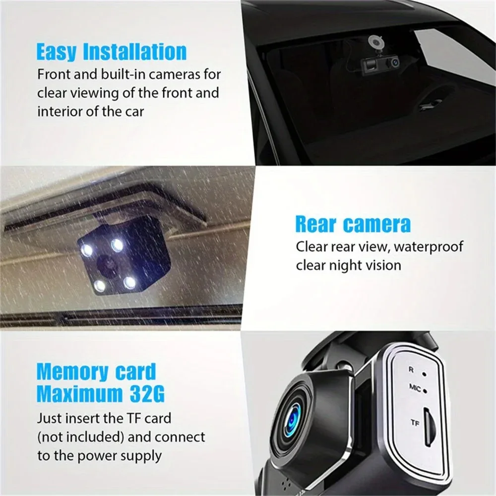 Dash Cam Three Camera  For Cars-1080P WIFI Front And Inside Recording Car Video Recorder