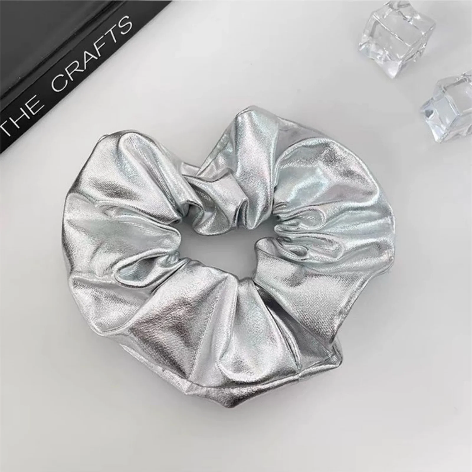 y2k Scrunchies Metal Silver Color Medium Size Hair Tie Sweet Simple Elastic Hair Band Women Hair Accessories Daily Headwear image 6
