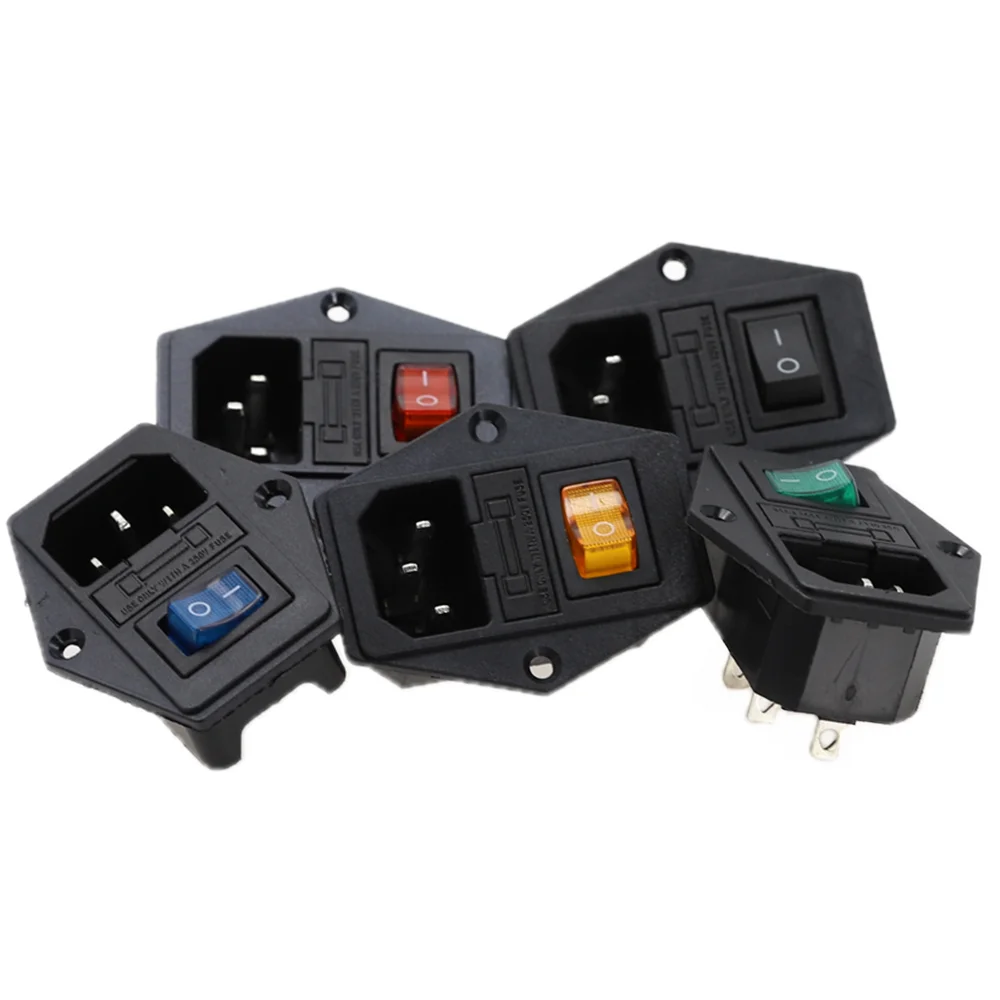 1Pcs AC-01A Power Rocker Switch IEC 3 Pin 320 C14 Inlet Power Sockets Switch Connector Plug 10A 250V