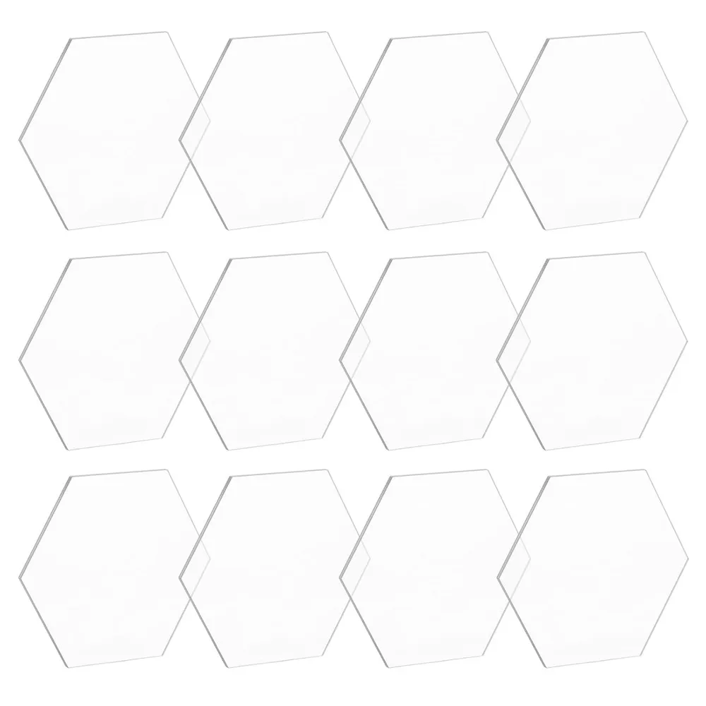 12PCS 3.4x3.9 Inch Clear Acrylic Sheet 3mm Thick Hexagon Cast Sheet for Decoration Wedding Table Sign Coasters and Other DIY