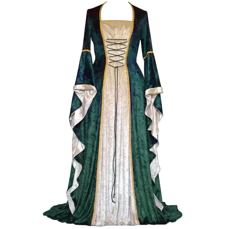 

Halloween Women 5XL Plus Size Medieval Retro Court Princress Cosplay Costume Long Dress Elegant Witch Square Collar Masquerade