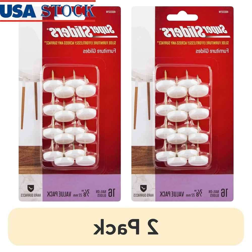 

2 Pack 7/8 Inch Round Nail on Furniture Glides Plastic 16 Pack Easy Installation Indoor Use Reduces Noise Friction on Hard