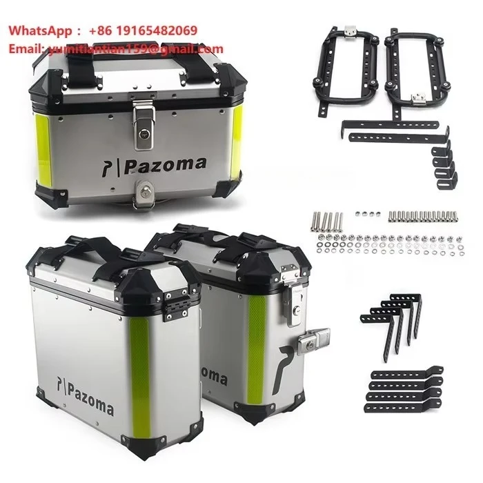 Motorcycle Silver Saddlebag Aluminum Side Luggage Box for  V-Storm 650 Harley Scrambler Rear Storage Helmet Lock Topbox Case