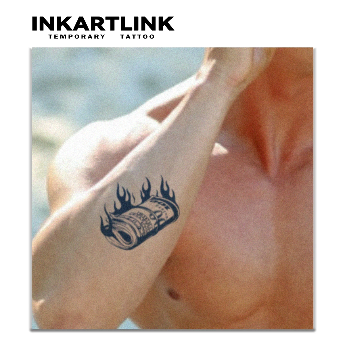INKARTLINK Herbal Rolling Burning Money Flame Tattoo Sticker for Wealth Attraction, Hustle Culture, Hip-Hop Style & Daily Swag.