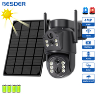 BESDER 4MP Wifi Solar Camera PTZ Outdoor Dual Screen Night Vision 1080P IP Camera Solar Panel 7800mAh Battery Recharge iCSee App