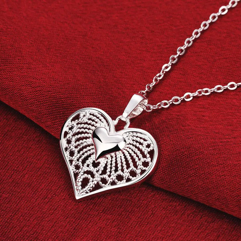 

925 Sterling Silver Heart Pendant 18 Inches Necklace For Women Wedding Romantic Birthday Gifts Lady Party Fashion Jewelry