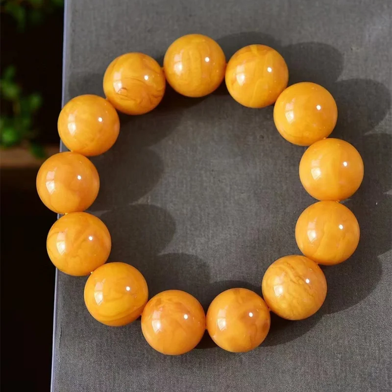 Natural Backflow Old Beeswax Flower Yellow Chicken Grease Single Circle Bracelet Demon Pattern Amber