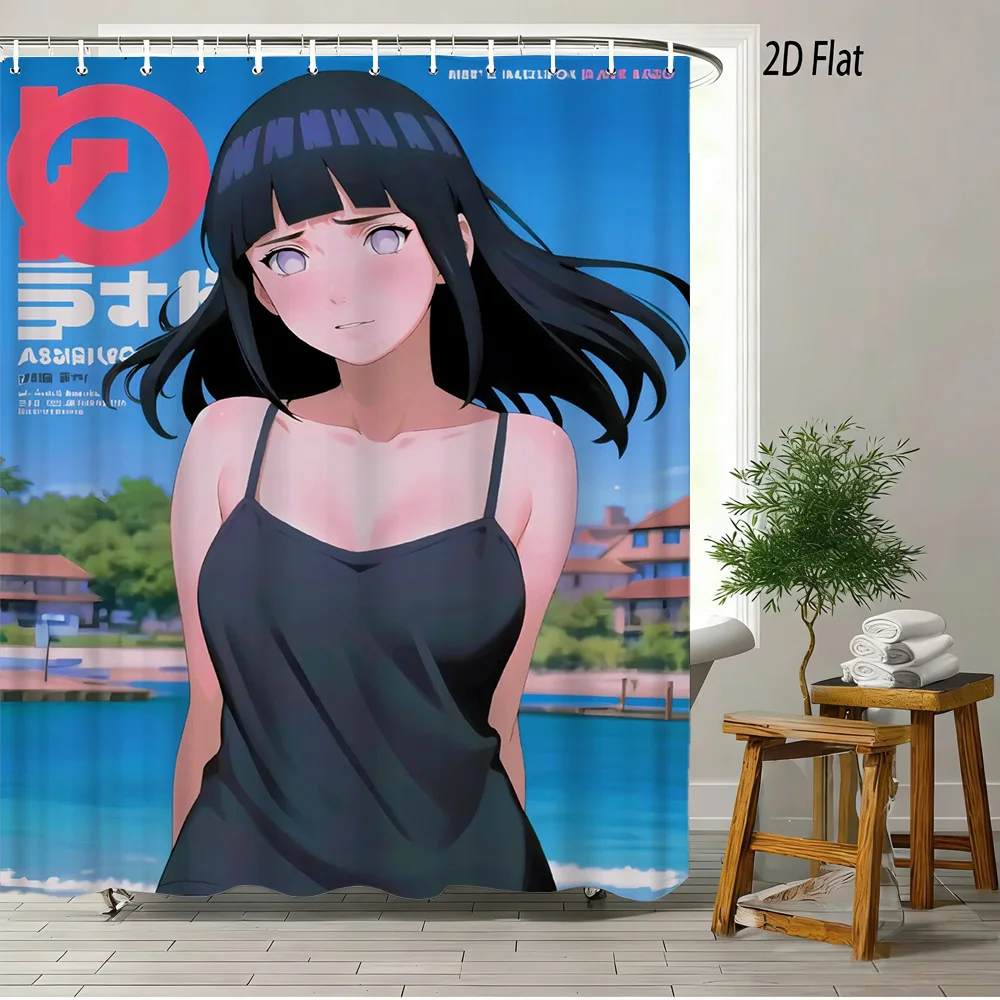 

2D Flat Anime Girl Black Hair Black Camisole Shower Curtain Waterproof Bathroom Decor