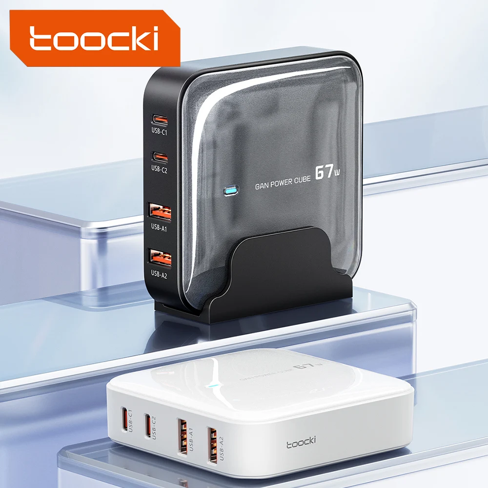 Toocki 67W GaN Desktop Charger 2C2A Flash Charging for iPad Huawei MateBook Portable Multi-port USB Charger for Office Travel