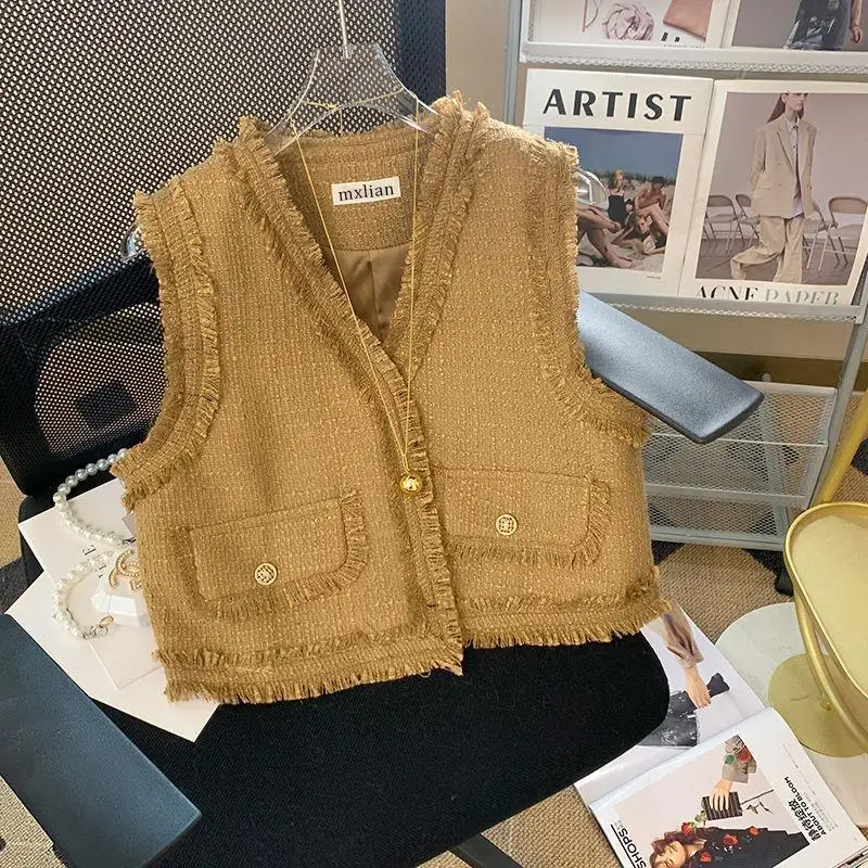 Tassel woven layered vest women's 2024 spring French high-end beautiful niche  interior top   jacket