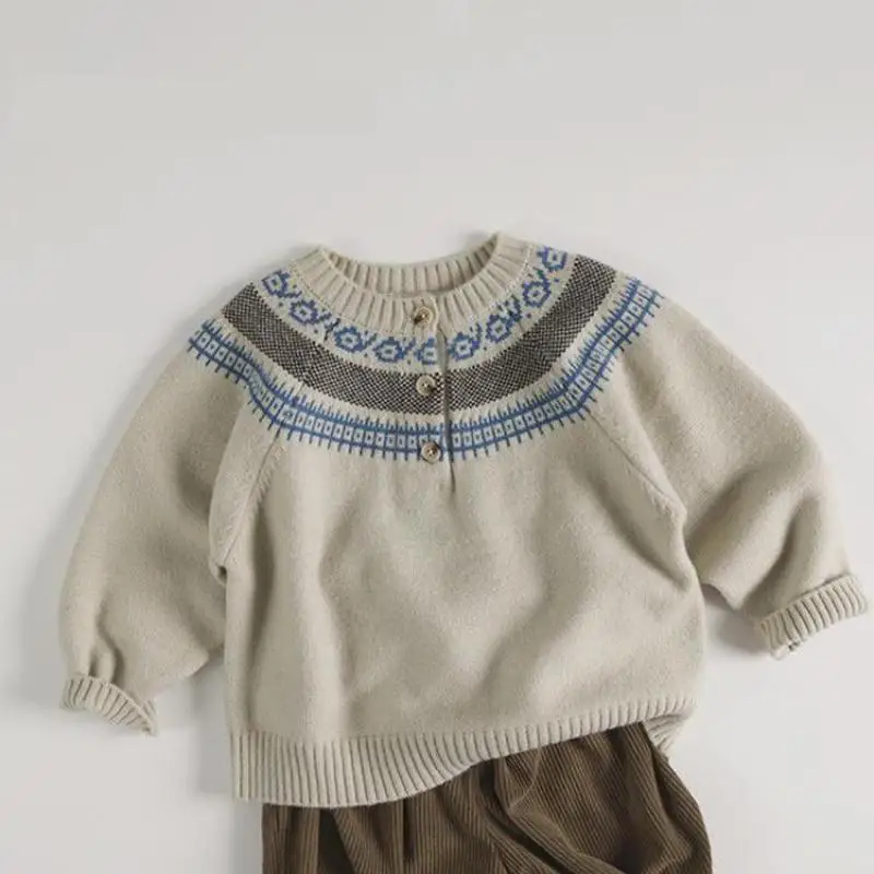 

2024 Autumn New Children Casual Sweater Fashion Print Boys Girls Knitted Pullover Baby Long Sleeve O-neck Tops Kids Clothes