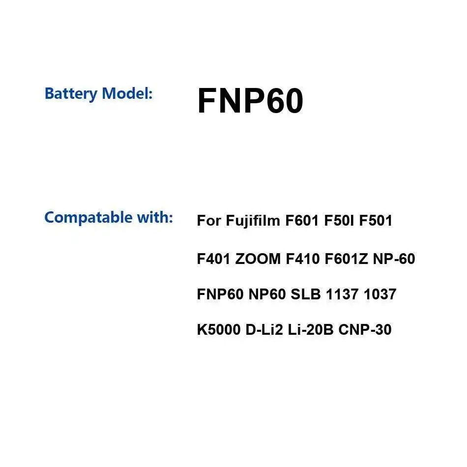 

Аккумулятор 1400 мАч для Fujifilm F601 F50I F501 F401 Zoom F410 F601Z NP-60 FNP60 NP60 Slb 1137 1037 K5000 D-Li2 LI-20B Cnp-30