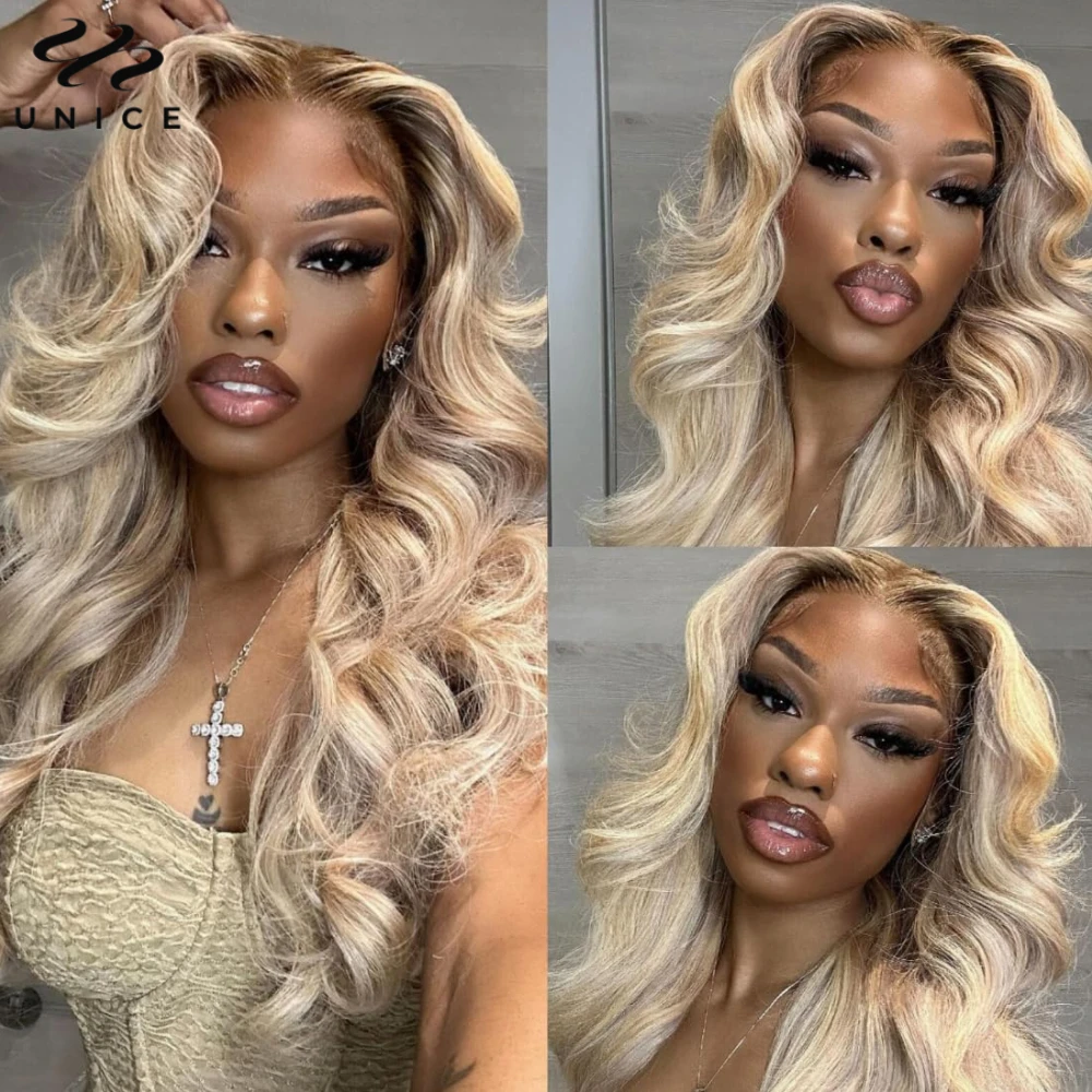 Unice Hair Pre Everything 13x4 Lace Front Wig Human Hair Ash Blonde Body Wave Lace Frontal Wig Pre Cut Pre Bleached Wear Go Wig