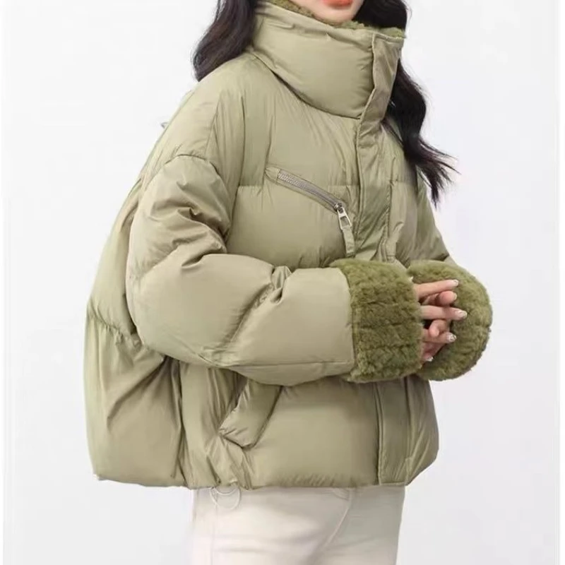 سترة نسائية شتاء 2023 جديدة قصيرة بياقة واقفة وسميكة