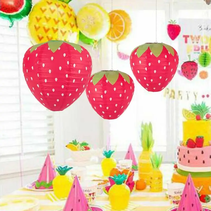 Strawberry Paper Lanterns Birthday Party Decor Hanging 3D Ornament Backdrop