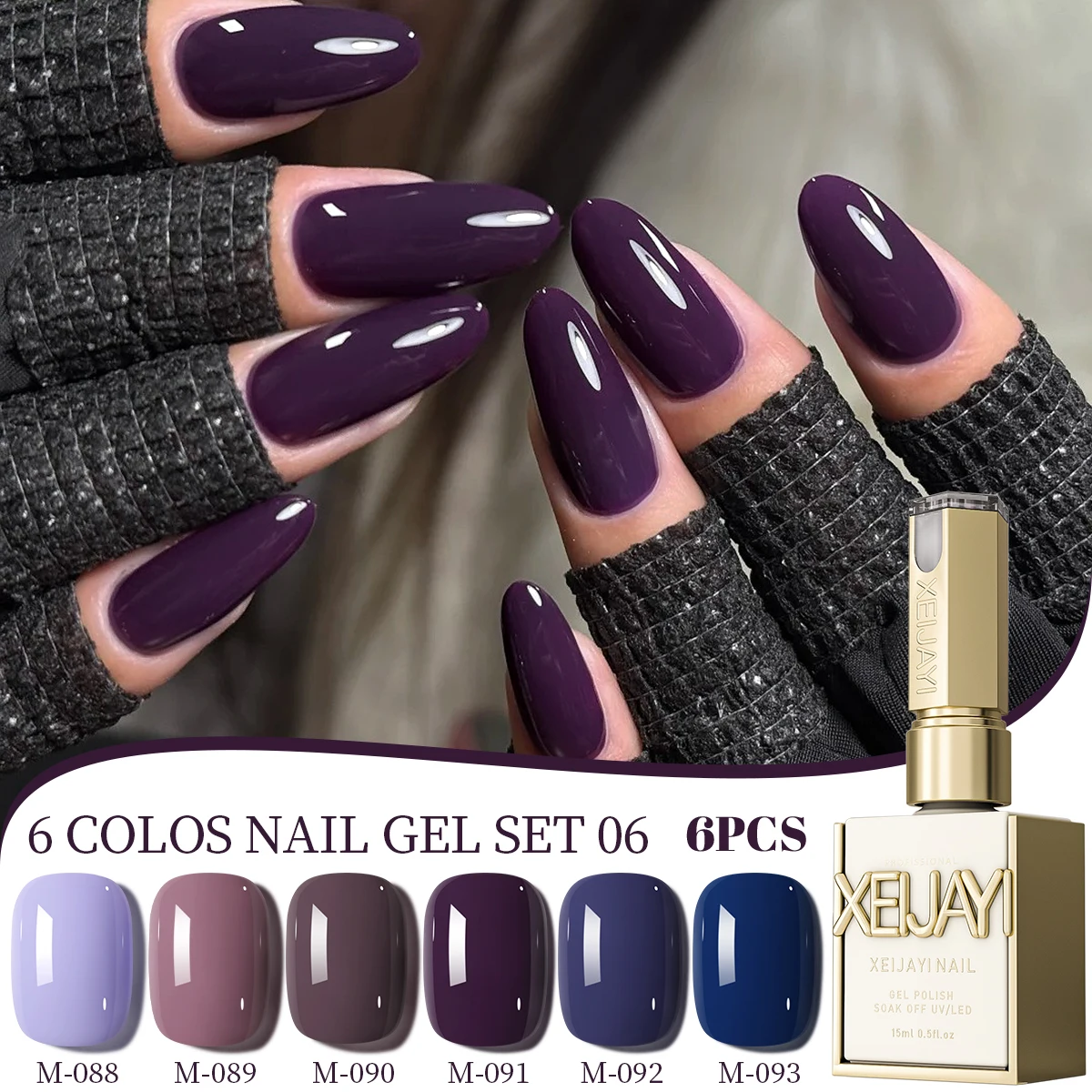 6pcs XEIJAYI  Purple Gel Nail Polish Set, 15ml French Nail Gel Polish, Soak Off UV Light Cure Gel Polish For Nail Decoration