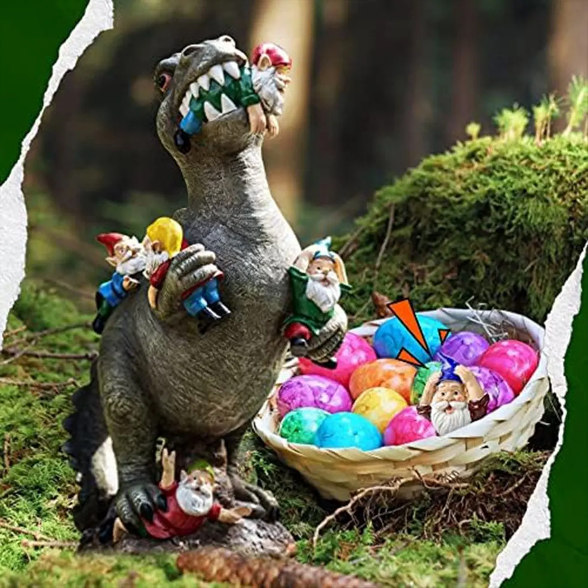 Dinosaur Gnomes Garden Statues Outdoor Decor Birthday Gifts for Mom Gifts , Patio Dinosaur Eating Gnomes Sculptures-A73M