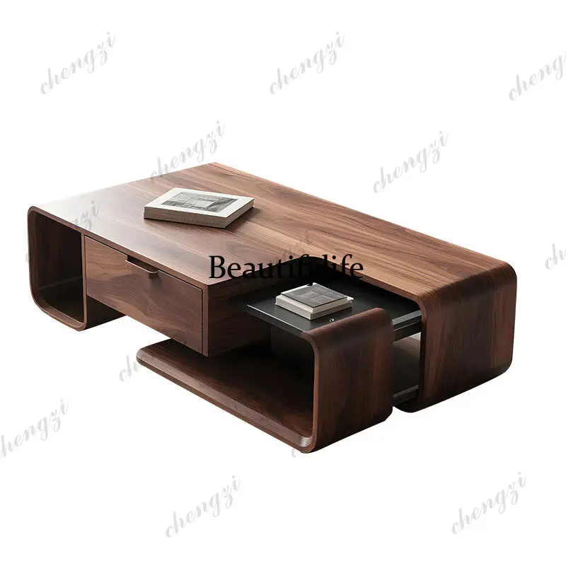 Small coffee table, high-end ash wood North American black walnut tea table, low table, home small apartment
