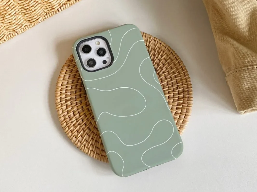 Matcha Line Aesthetics Phone Case For IPHONE 16 15PRO MAX 14 13 12 11 Acrylic TPU Two in one magnetic Phone Cases