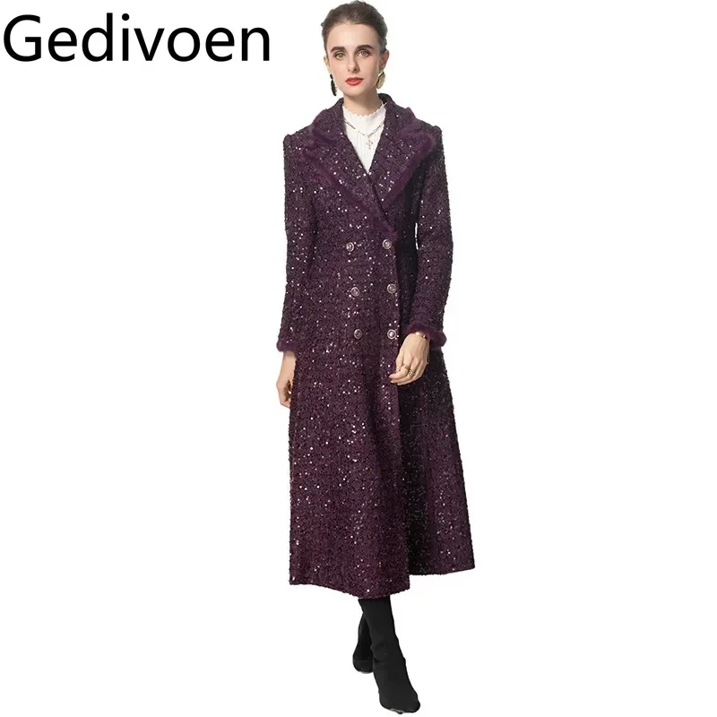 Gedivoen Autumn and winter Women's Elegant Coat Long-Sleeved Double-breasted Sequins design Streetwear Overcoat