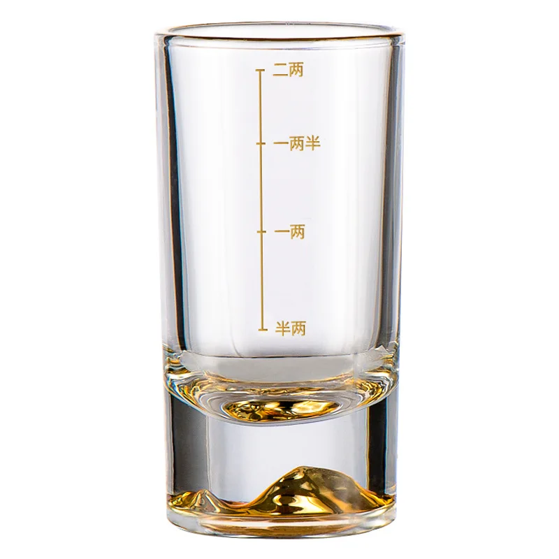 2pcs Golden Mountain Vision Glass 100ml Gold Foil Cups Graduated Cup Luxury Gift Gold Scale Drinkware Small Wine Cups Shot Glass