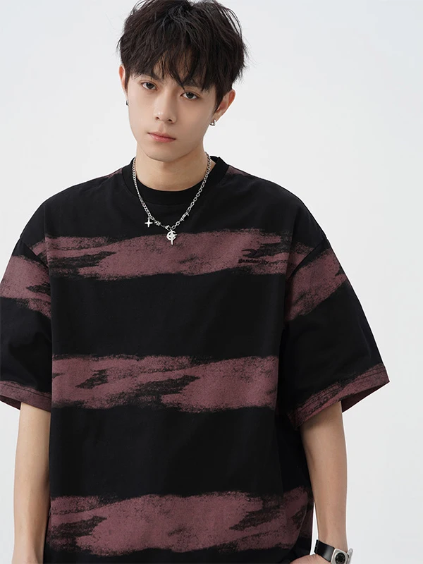 

Retro American Bla Purple Stripes ort Sve Men's Summer fiti T-irt Heavyweight Hip Hop Couple Body T-irt
